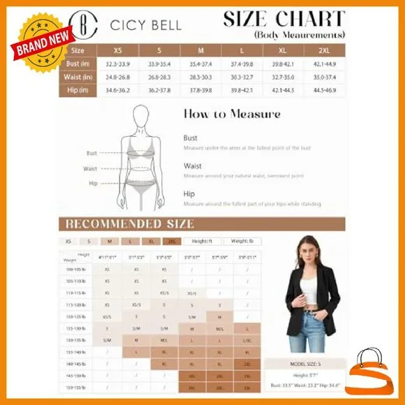 Womens Slim Fit Blazer Open Front Work Office Casual Jacket - Picture 7 of 8